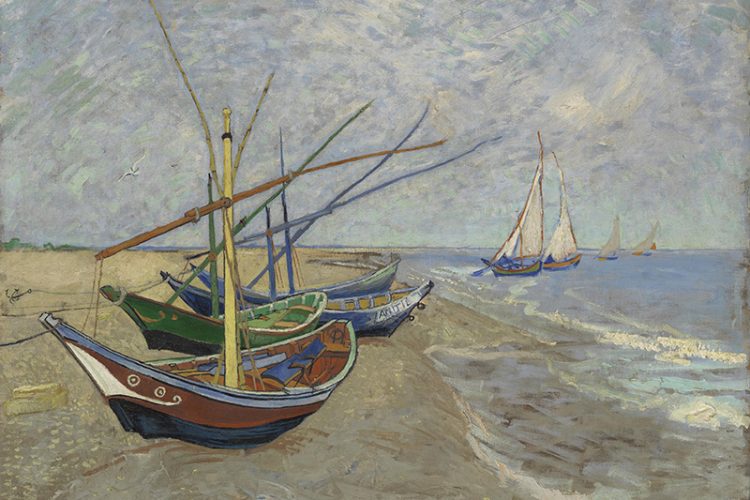 梵高：名画《圣玛丽海滩上的渔船》高清大图下载