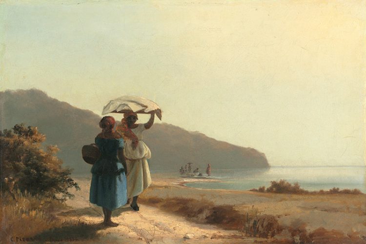 卡米耶·毕沙罗：名画《在海边交谈的两个女子》高清大图下载